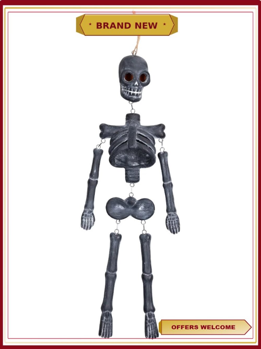 Halloween Skeleton Wall Decoration Hanging Movable Limbs 16.7" Black